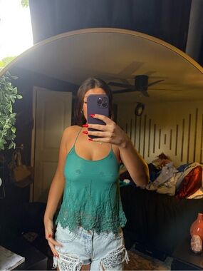 Women’s Teal Lace-Trim Cami Top